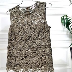 Nanette Lepore Floral Lace Sleeveless Blouse in Olive